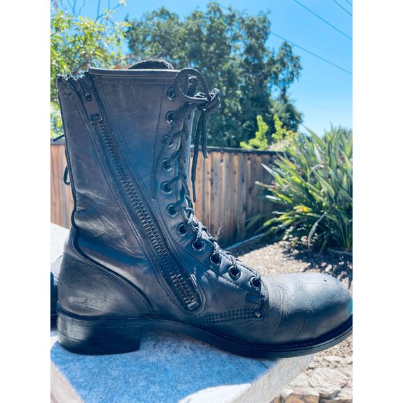 ~ Harley-Davidson 9.5 Men Motorcycle Boots Steel Toe Black Leather Zip Lace W11 - Picture 12 of 16